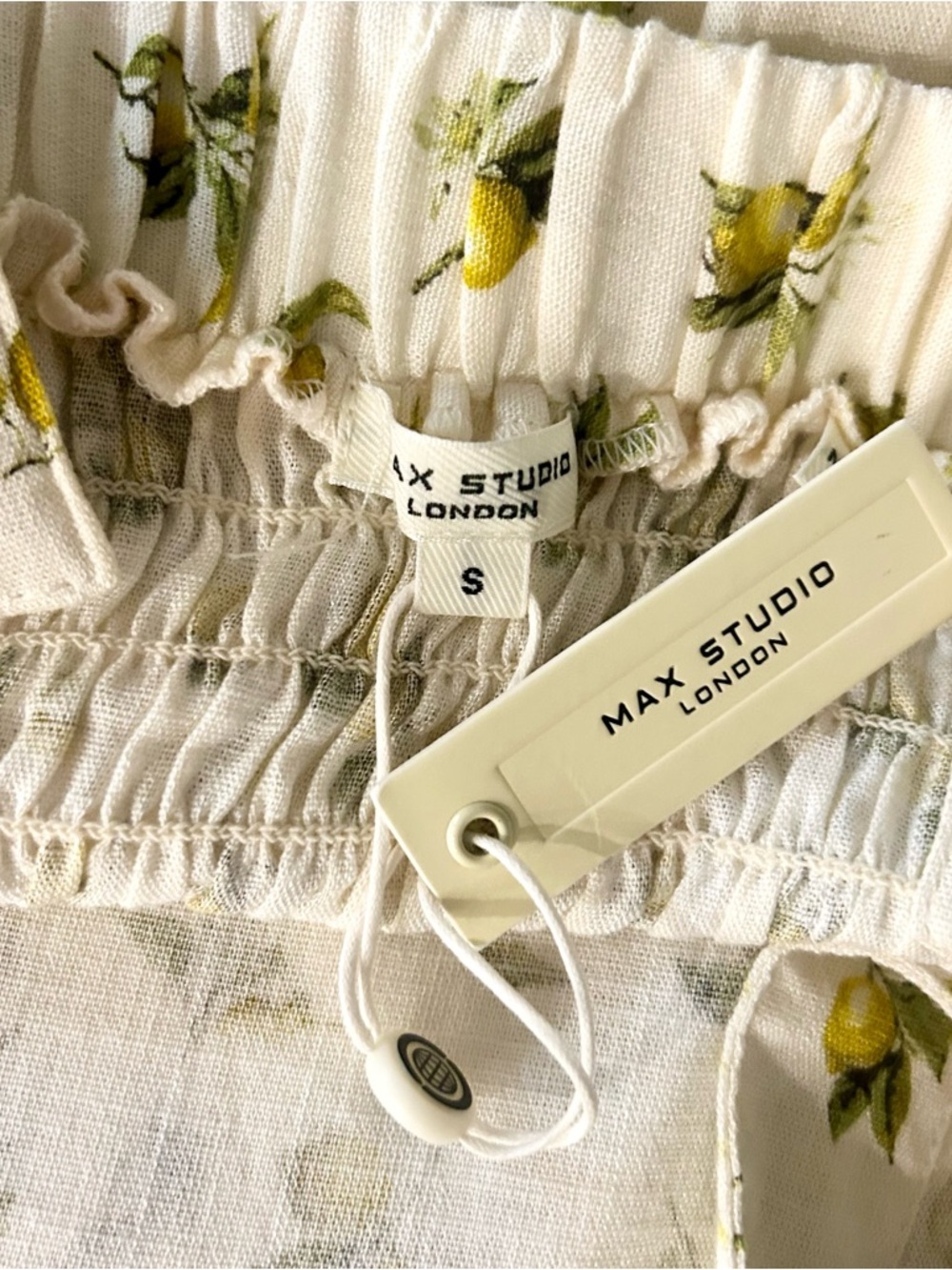 NWT Max Studio Cream Midi Dress with Lemon Details and Green Floral Trim Small - Picture 6 of 8